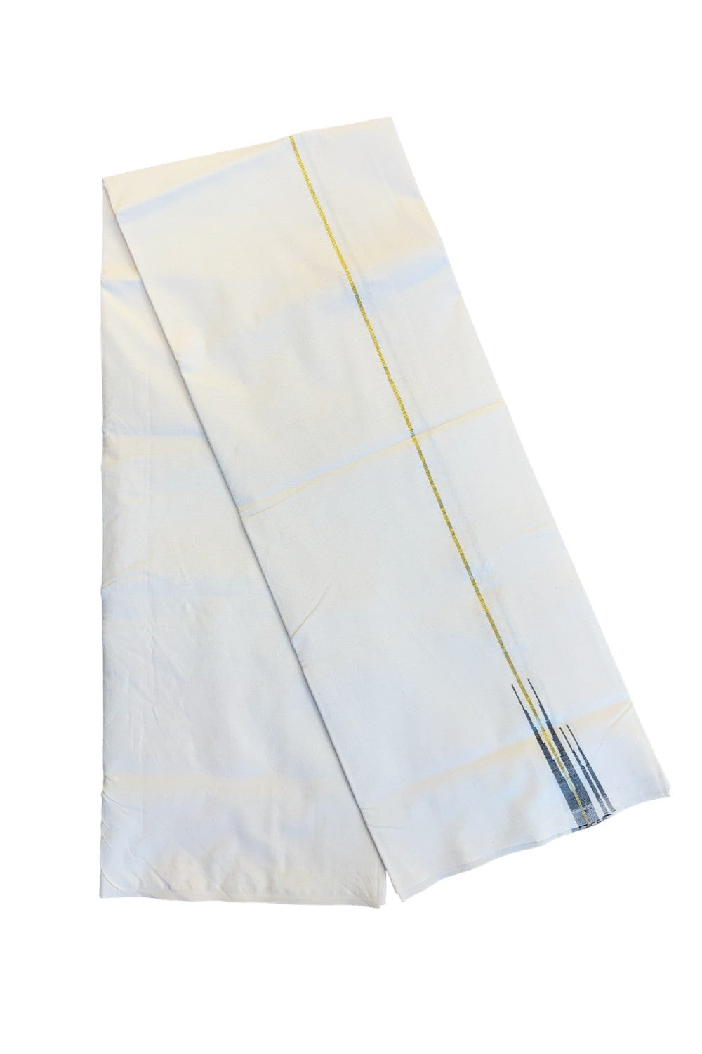 28% DISCOUNT ! KaithariKada Balaramapuram 100%  COTTON SINGLE OFF WHITE Mundu/Dhoti-100X100-  0.5 Inch double Black Chutty- 1KK204ASH