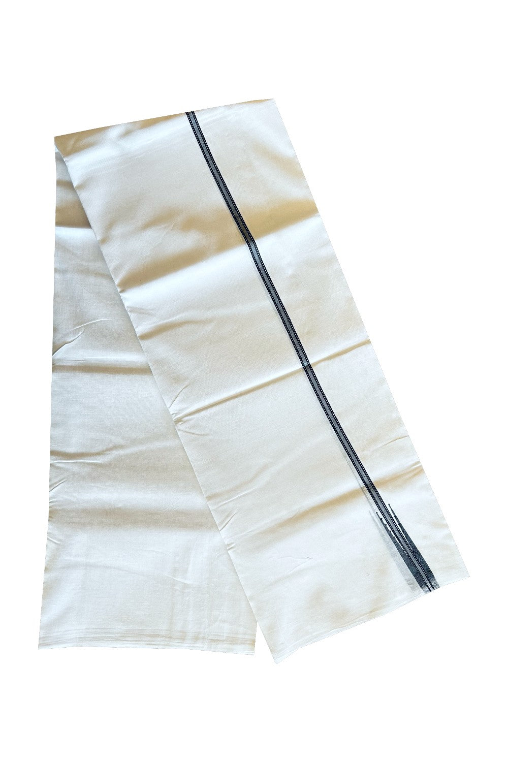 43% DISCOUNT!! KaithariKada Balaramapuram 100% Cotton PURE WHITE Double Mundu/Dhoti-100x100 - 2.cm Puliyilakkara Chutty BLACK KARA