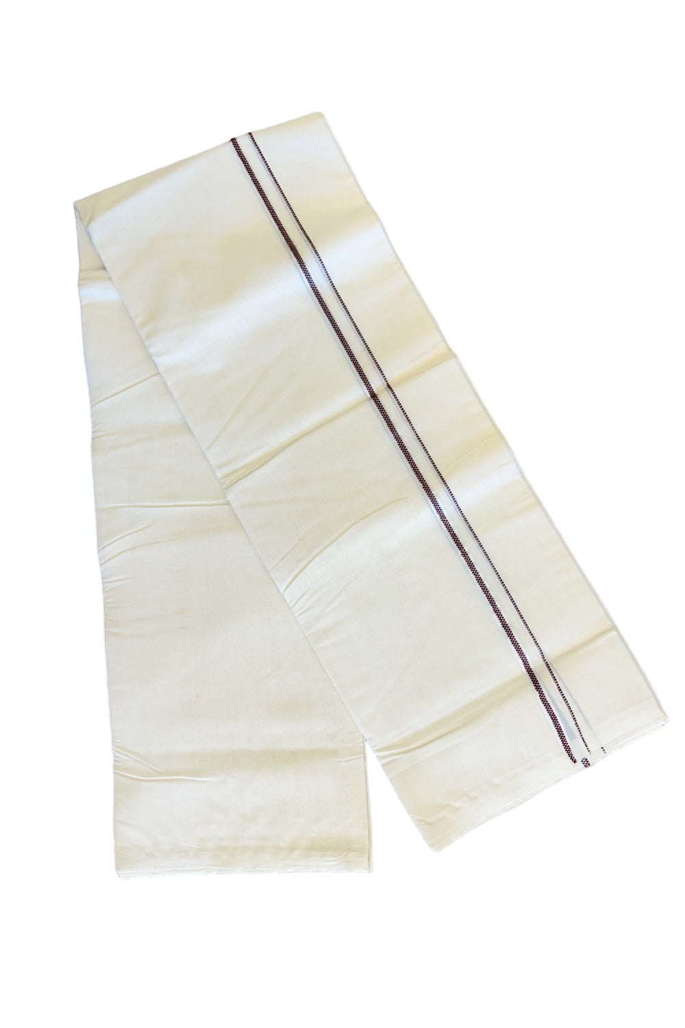 22% DISCOUNT!! KaithariKada HANDLOOM UNAKKUPAAV Balaramapuram - 100% PURE Cotton OFF White (Unbleached) Double Mundu/Dothi -  Muthukuri Brown & Silver Kasavu kara 3.70m- 1KK410SOM