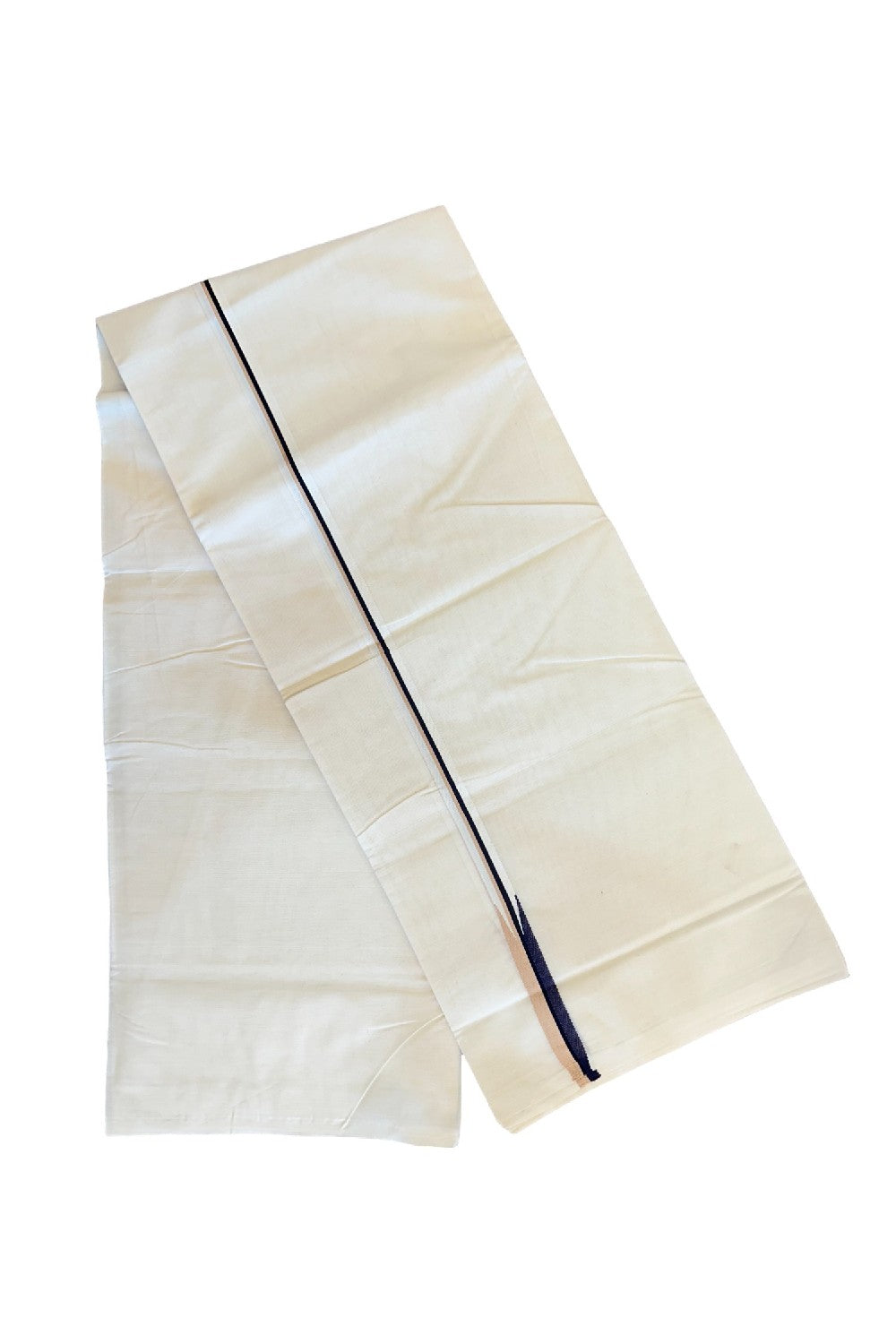 29% DISCOUNT! KaithariKada Balaramapuram 100% Cotton Double Off white Mundu/Dhoti-100x100  Puliyilakkara SAND BROWN & NAVY BLUE  Chutty - 1KK417ASH