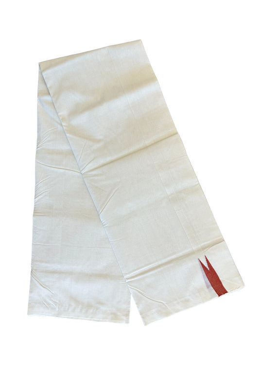 21% DISCOUNT!! KaithariKada HANDLOOM Unakkupaav Balaramapuram - 100% PURE Cotton OFF White (Unbleached) Double Mundu/Dothi -0.75inch  White kara Dark Brick Red puliyilakkara Chutty - 1KK420RAM