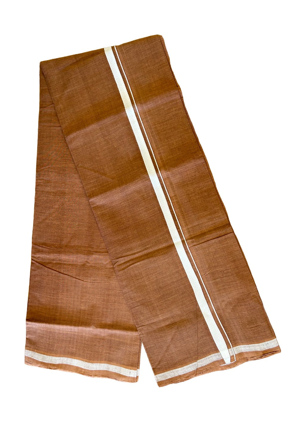 KaithariKada 100% Pure Cotton - HANDLOOM Single Mundu/Dhoti  KAVI Dark Brown COLOUR BODY & White 2.5cm Kara- 1KK449VIN