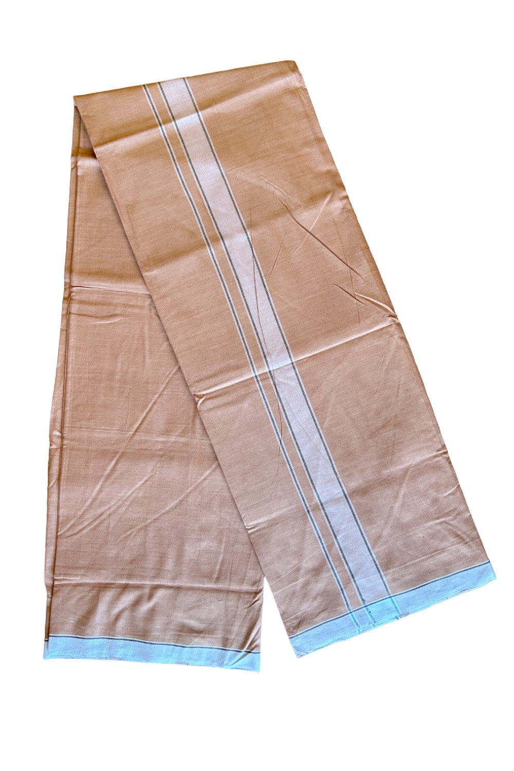 16% DISCOUNT ! KaithariKada Kalamachal 100% Pure Cotton - (80X80) Twisted Thread Handloom Single Mundu/Dhoti - KAVI  BODY & WHITE STRIPES 2 inch Kara- 1KK479KAL