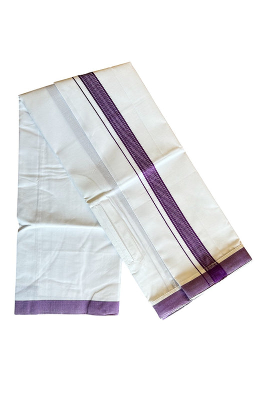 KaithariKada Balaramapuram  COTTON SINGLE PURE WHITE VELCRO Mundu/Dhoti- 1.75inch Violet kara - 1KK485SRI