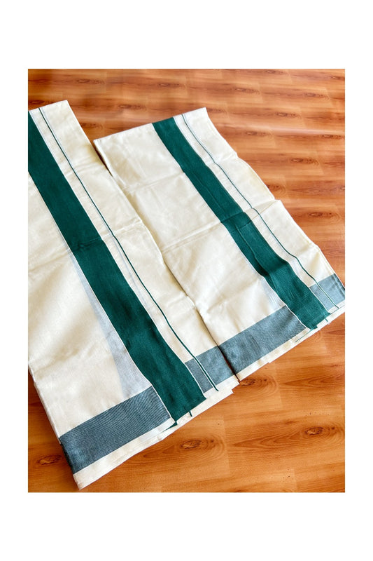 21% Discount!! KaithariKada - Kerala Cotton Single Set Mundu - Dark Green- 1KK492KAS