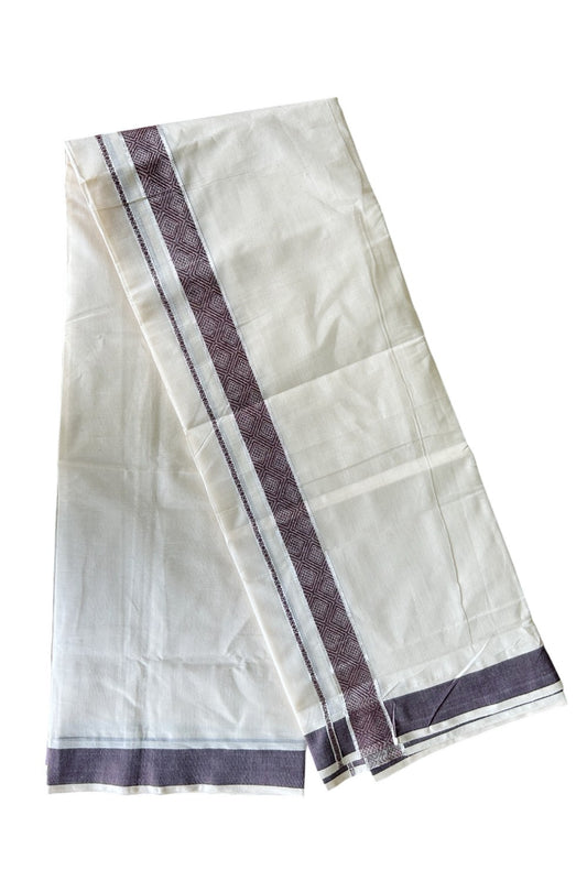 KaithariKada Balaramapuram 100% Cotton off white Double Mundu/Dhoti - 100X100 Silver kasavu & Brown designer kara - 1KK5003PMC