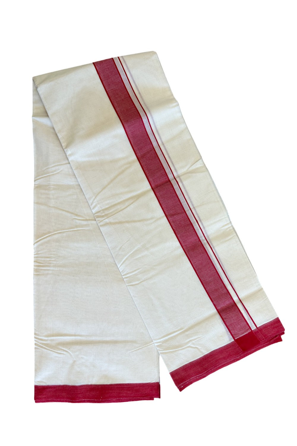 10% Discount KaithariKada Balaramapuram 100% Cotton Double Off white Mundu/Dhoti-100x100 2  inch  Red Kara - 1KK500KK