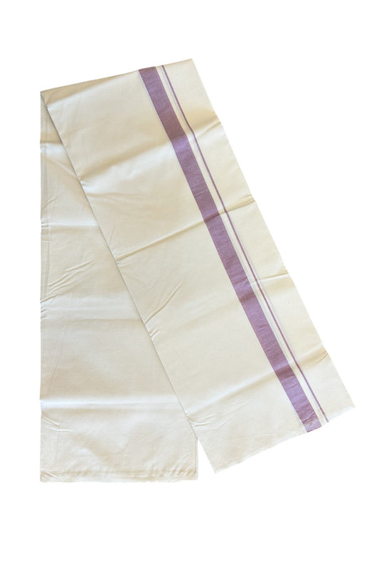 14% DISCOUNT ! KaithariKada Balaramapuram 100% COTTON SINGLE OFF WHITE - (Unbleached) Mundu/Dhoti-Twisted 100s Thread- 1.5 inch Purple Kara (2 metre / 4 muzham)- 1KK5012ASH