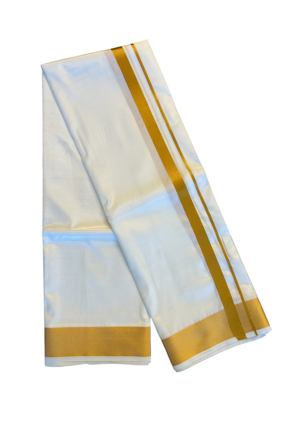 KaithariKada Balaramapuram 100% Art Silk Double Mundu/Dhoti & Neriyath - 1.5inch Gold Kasavu kara - 2KK5015KAN