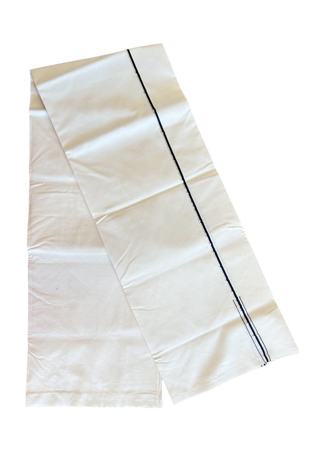 28% Discount!! KaithariKada Balaramapuram 100% COTTON SINGLE OFF WHITE - (Unbleached) Mundu/Dhoti - 100X100 - 0.5 Inch Black & Silver Puliyilakkara Chutty - 1KK5035ASH