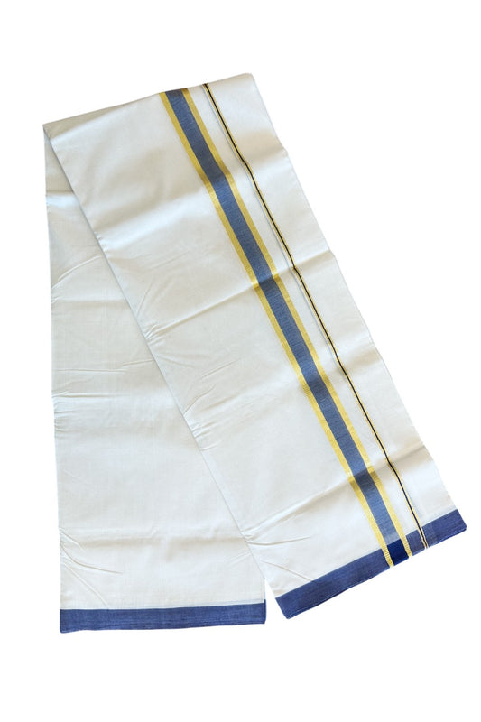 21% Discount KaithariKada HANDLOOM Unakkupaav Balaramapuram - 100% PURE Cotton Off White (Unbleached) - 100x100 Double Mundu/Dhoti -  1.inch Gold Kasavu Navy Blue Kara- 89