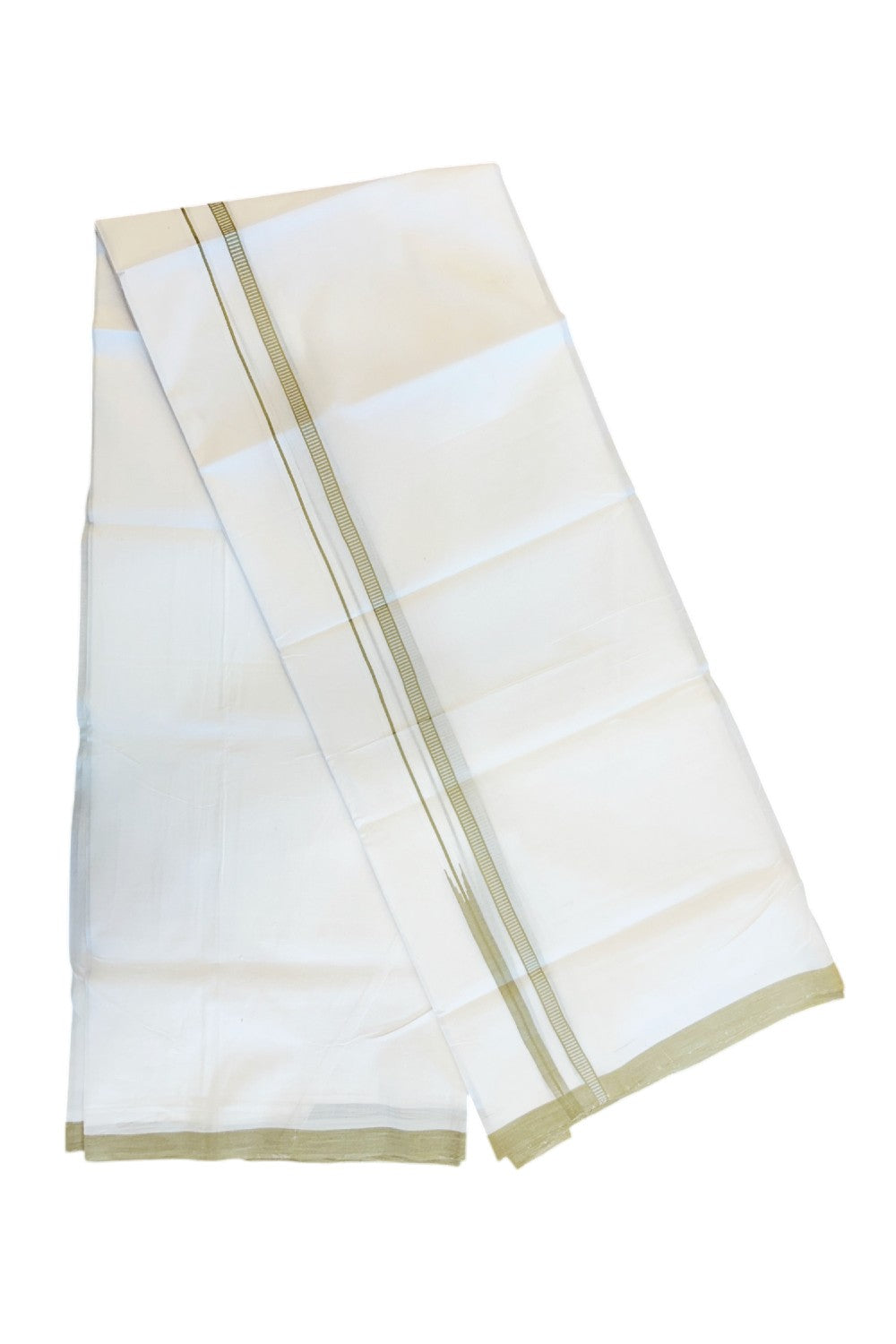 24% Disocunt! NEW PURE WHITE HANDLOOM UNAKKUPAAV Balaramapuram - 100% Cotton Double Pure White - Mundu/Dhoti - 100x100 0.5 inch Light Green Chutty Kara 3.68 mtrs - 1KK5048REA