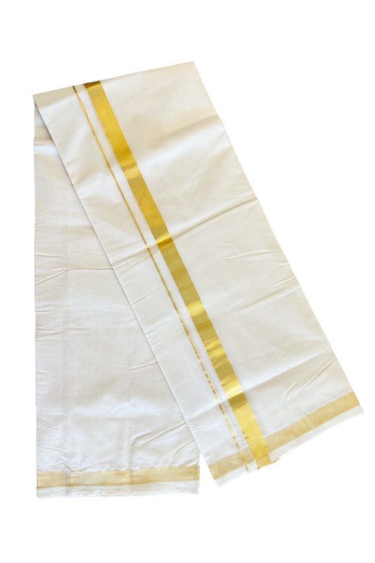 15% Discount!!! KaithariKada HANDLOOM UNAKKUPAAV Balaramapuram - 100% PURE Cotton off white Double Mundu/Dhoti - 1.75 inch Kasavu Kara - 1KK504RAM