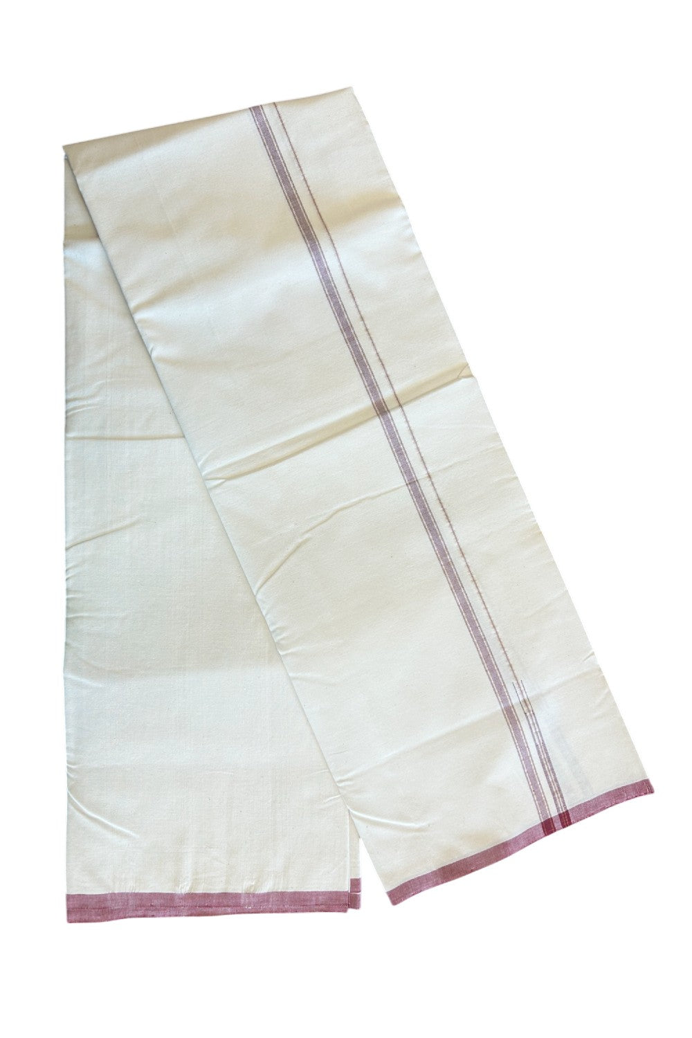 SIGNATURE KAITHARIKADA EXCLUSIVE SINGLE DHOTI - 100% Cotton Balaramapuram HANDLOOM Single Mundu/Dhoti - Off White - (Unbleached) - 1 cm Maroon & KASAVU Chutty Kara- 1KK5050KAI