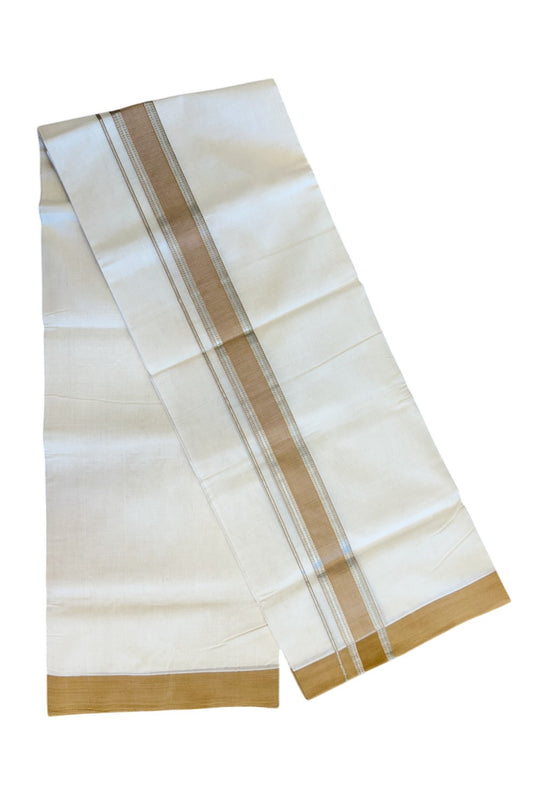 21% Discount KaithariKada HANDLOOM Unakkupaav Balaramapuram - 100% PURE Cotton Off White - 100x100 Double Mundu/Dhoti - 2.25 inch Silver Kasavu Stripes Light Brown Kara- 221