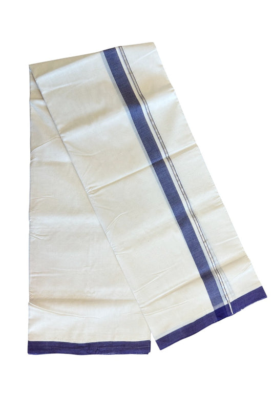 15% DISCOUNT! KaithariKada BALARAMAPURAM HANDLOOM UNAKKUPAAV - 100% PURE Cotton off white (Unbleached) Double Mundu/Dhoti -  1.5inch Silver Kasavu & Blue Violet Kara-55