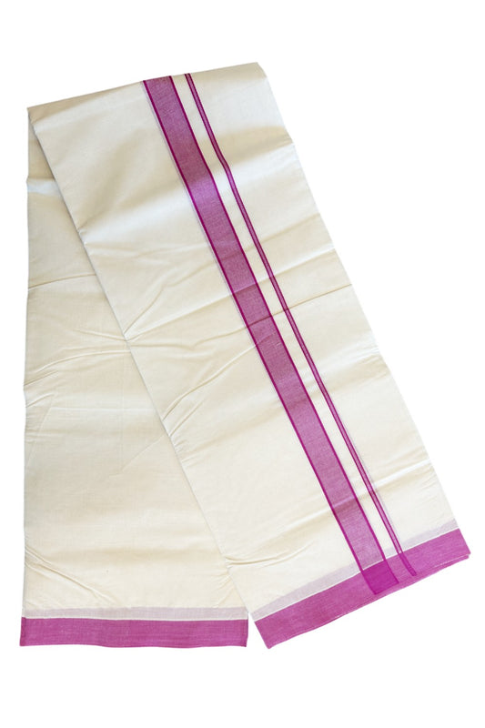 10% DISCOUNT! KaithariKada Balaramapuram 100% Cotton Double Off white - (Unbleached) - Mundu/Dhoti-100X100- 2 inch Violet Kara - 28.