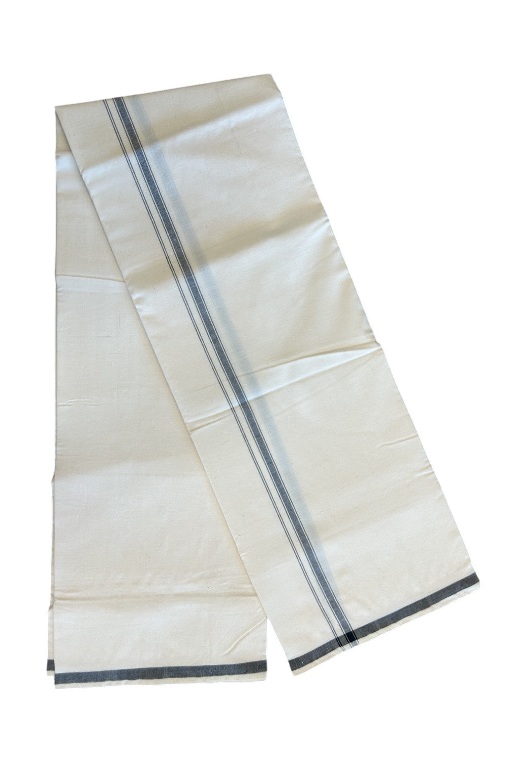 32% Discount ! KaithariKada 100% Cotton Balaramapuram HANDLOOM Off white (Unbleached) Single Mundu/Dhoti -  0.75 inch Ash  Black Kara - 2.