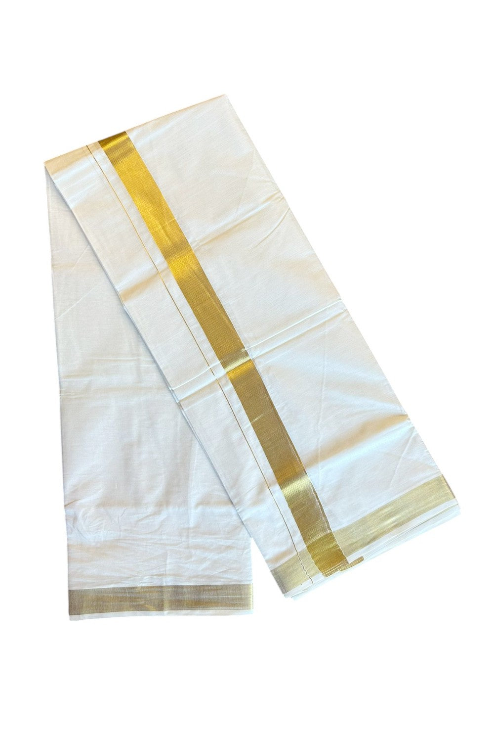 26% Discount !! KaithariKada Balaramapuram 100% Cotton Double Off White - (Unbleached) Mundu/Dhoti & Neriyath (80X72) -  2 inch Gold Kasavu kara - 1KK5064KK