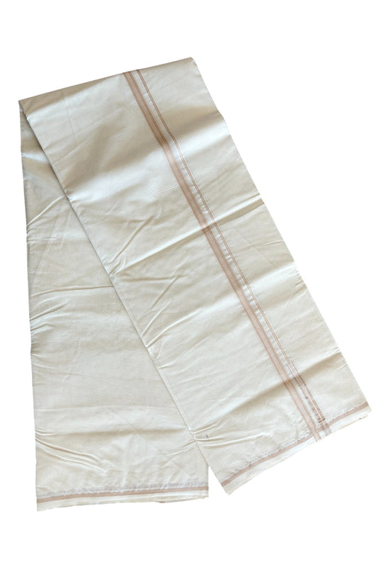 10% DISCOUNT!! KaithariKada Balaramapuram 100% Cotton Off WHITE (Unbleached) Double Mundu/Dhoti-100x100  1.cm Puliyilakkara Chutty STRIPED Sand Brown- 3KK429ASH