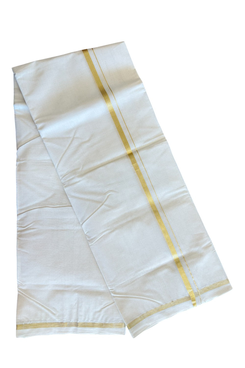 19% Discount !! KaithariKada HANDLOOM Millpaav Balaramapuram - 100% PURE Cotton Off white (Unbleached) Double Mundu/Dhoti - 1 inch Kasavu Kara - 1KK5082RAM