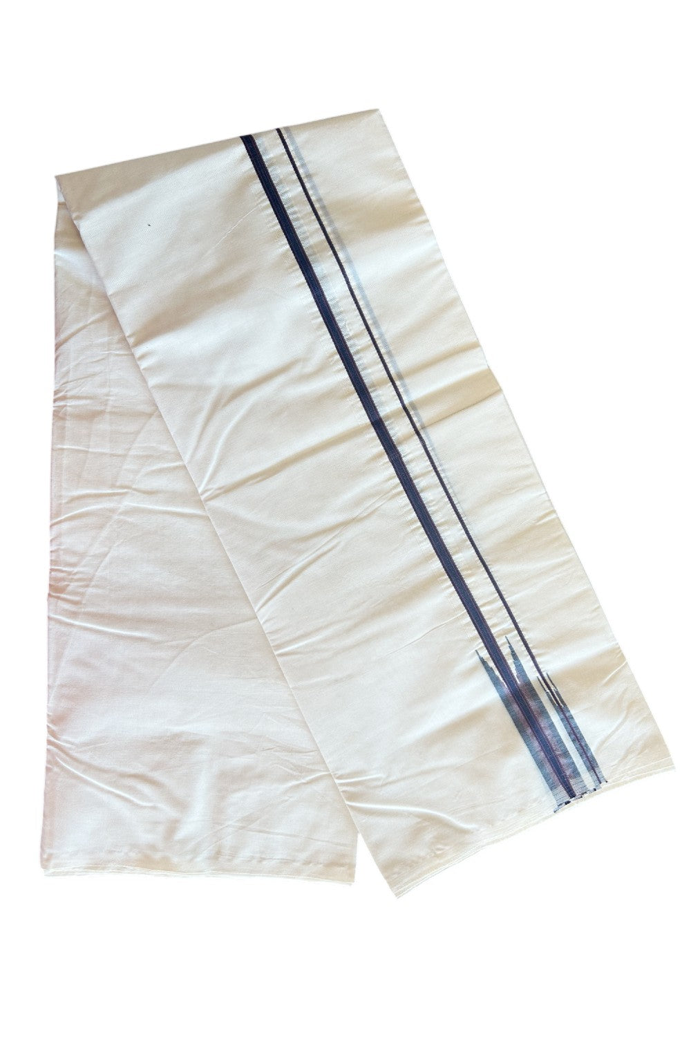 SHORT DHOTI SPECIAL! Kaitharikada.com - 19% Discount! Balaramapuram Double Off white - (Unbleached) Mundu/Dhoti - 100X100 - 1 inch Kara & 46 inches Height  Puliyilakkara Blue & Purple Double Chutty Kara - 1KK5093ASH