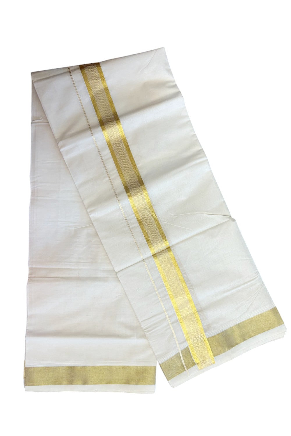 24% DISCOUNT ! KaithariKada Balaramapuram 100% Cotton Double Off white - (Unbleached) Mundu/Dhoti- 80x72 - 2.25 inch KASAVU Stripes kara - 1KK5098VIN