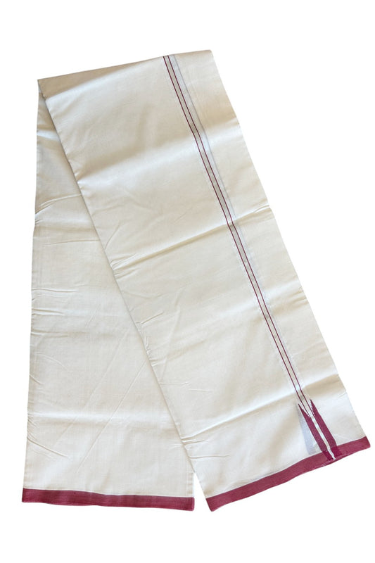 30% DISCOUNT!! KaithariKada BALARAMAPURAM HANDLOOM Unakkupaav - 100% PURE Cotton 100x100 Double Mundu/Dhoti OFF WHITE (Unbleached) - 0.75 inch PULIYILAKKARA Silver Kasavu & Maroon Chutty KARA - 1KK5105RAM