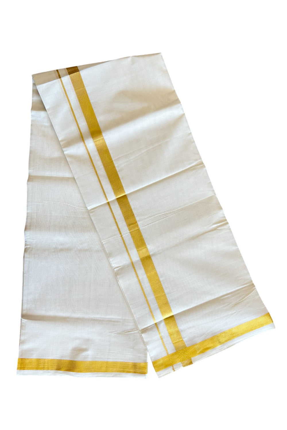 19% DISCOUNT ! KaithariKada Balaramapuram 100%  Cotton Double Off white - (Unbleached) Mundu/Dhoti-100X100 - 2 cm KASAVU kara - 1KK5110THI