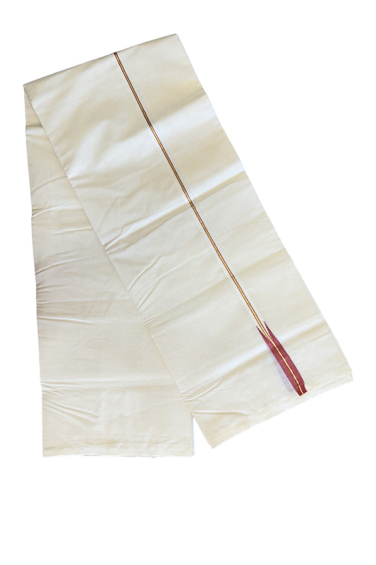 21% DISCOUNT!! KaithariKada Balaramapuram 100% Cotton off white (Unbleached) Double  Mundu/Dhoti-100x100  Kasavu & brick red Chutty Kara - 1KK67RAM