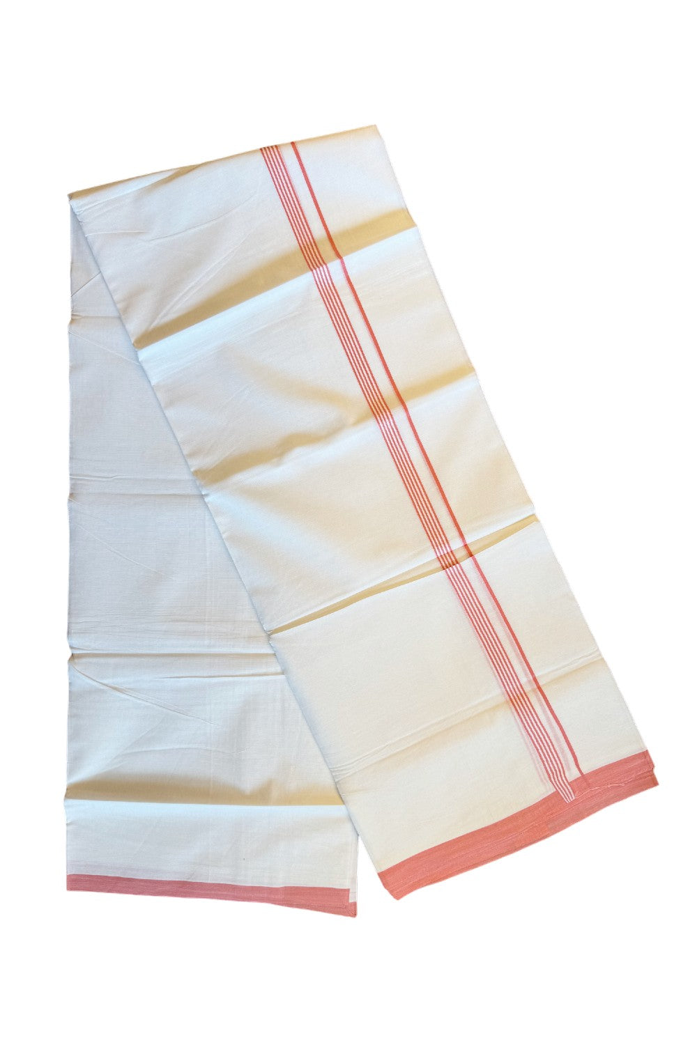 26% DISCOUNT!!! KaithariKada Balaramapuram 100% Cotton Double PURE white Mundu/Dhoti-100x100  PINK Striped kara - 1KK84CEE