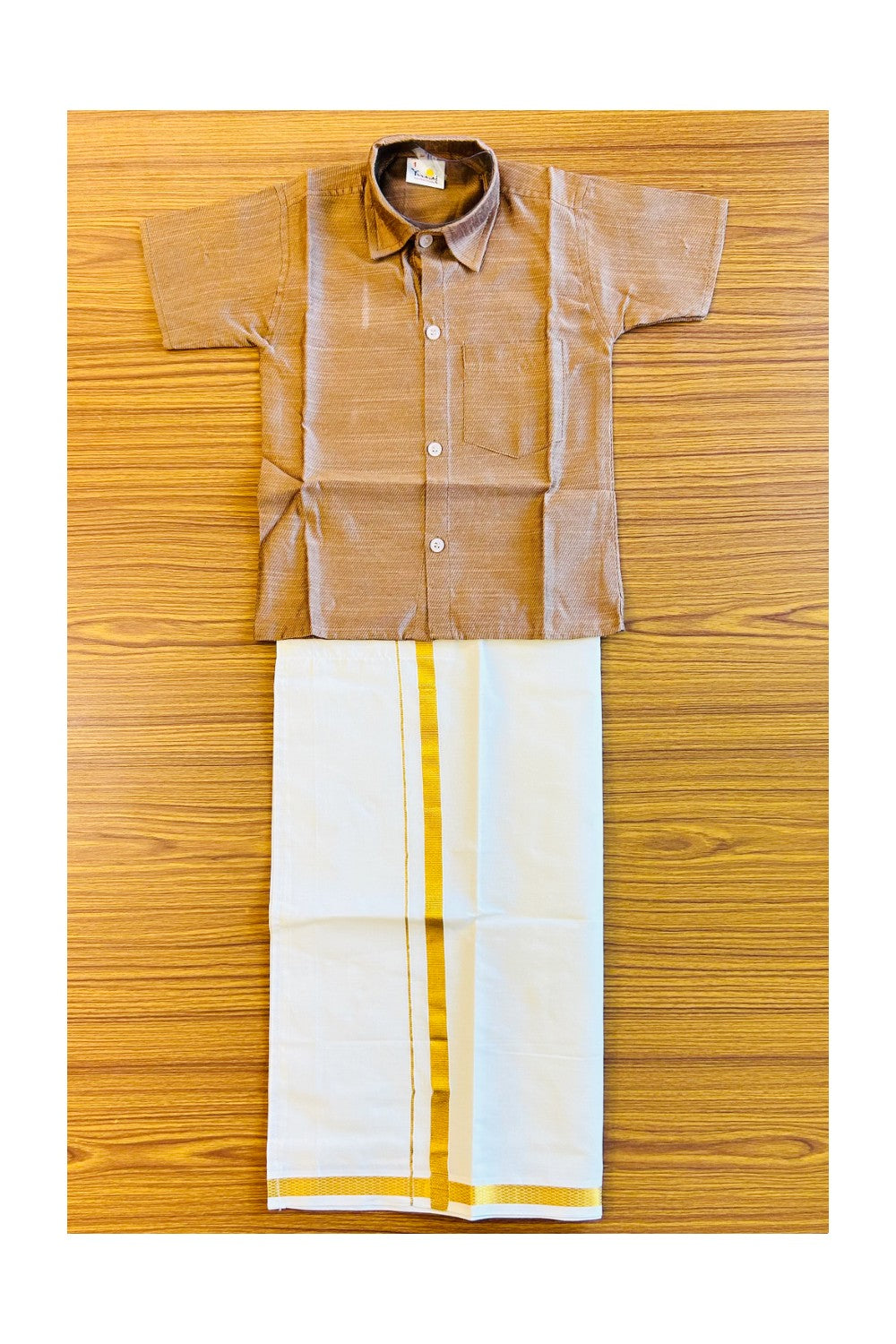 10% DISCOUNT !!! Yuvraj-Traditional South Indian Kids Shirt & Dhoti- Brown Shirt Off white Kasavu Dhoti Age 1- 1KK89YUV1