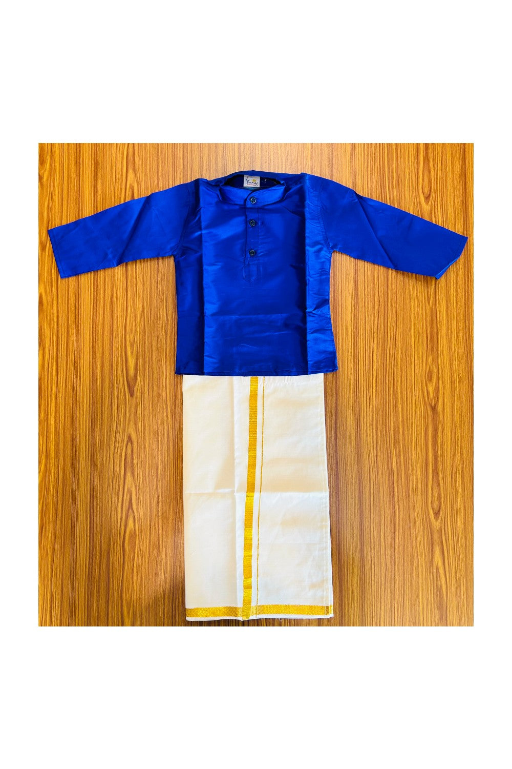 10% DISCOUNT !!! Yuvraj-Traditional South Indian Kids Silk Kurta & Dhoti- Blue Kurta Off white Kasavu Dhoti Age 1- 1KK92YUV1.