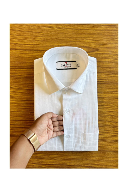 10% DISCOUNT! NEW!! Kaitharikada - Cotton PURE WHITE SARATHI Striped Full Sleeve shirt - 1KKQ6003SAR