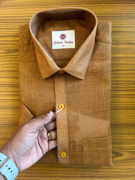 Kaitharikada- JUTE & COTTON MIX  BROWN ETHINIC INDIA HALF Sleeve - 1KKQETH.