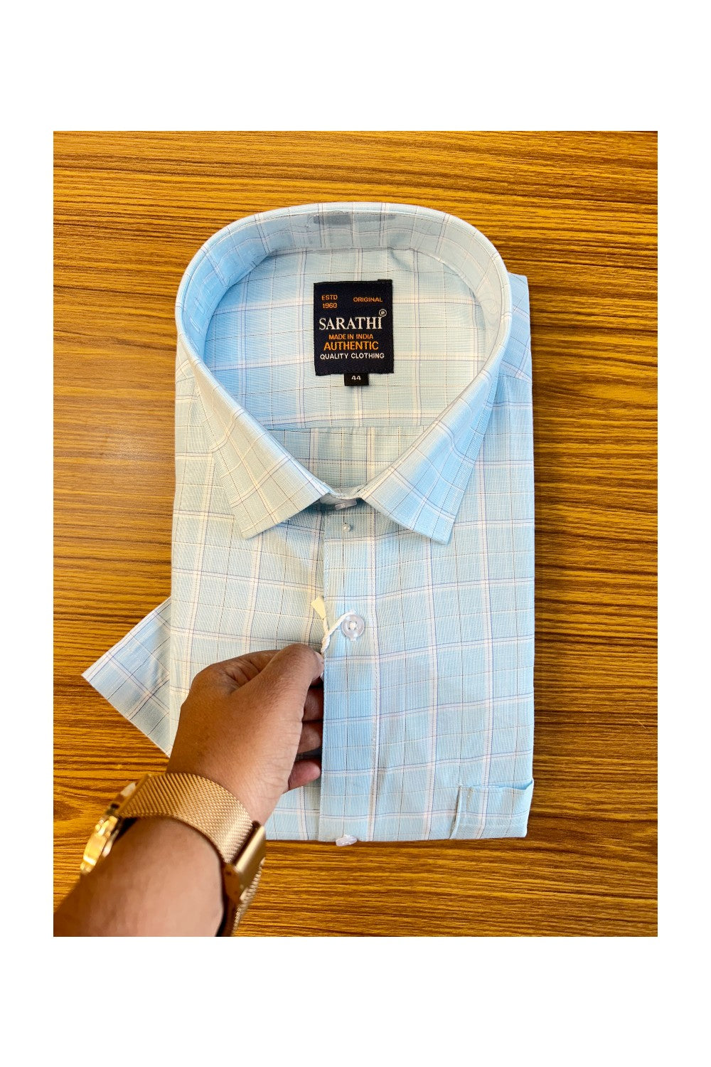 10%DISCOUNT! NEW !! Kaitharikada - 100% Pure Cotton MULTI COLOUR Light Blue & White Sarathi Authentic Quality Clothing Half Sleeve Check Shirt.- 1KKX6010SAR