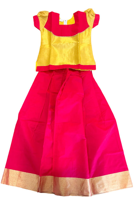 Midukki-Traditional South Indian Kids Pattu Pavada- Yellow tissue top red skirt  - Age 11 - KK11MID001