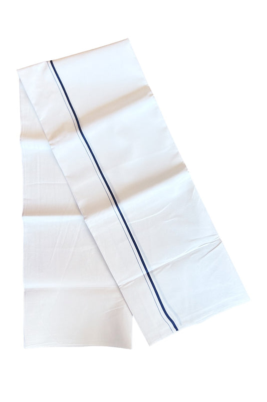 30% OFFER! KaithariKada 100% Cotton Balaramapuram HANDLOOM Single  PURE WHITE Mundu/Dhoti - 1 Line  0.5 Inch Navy Blue kara-KK45KAI1