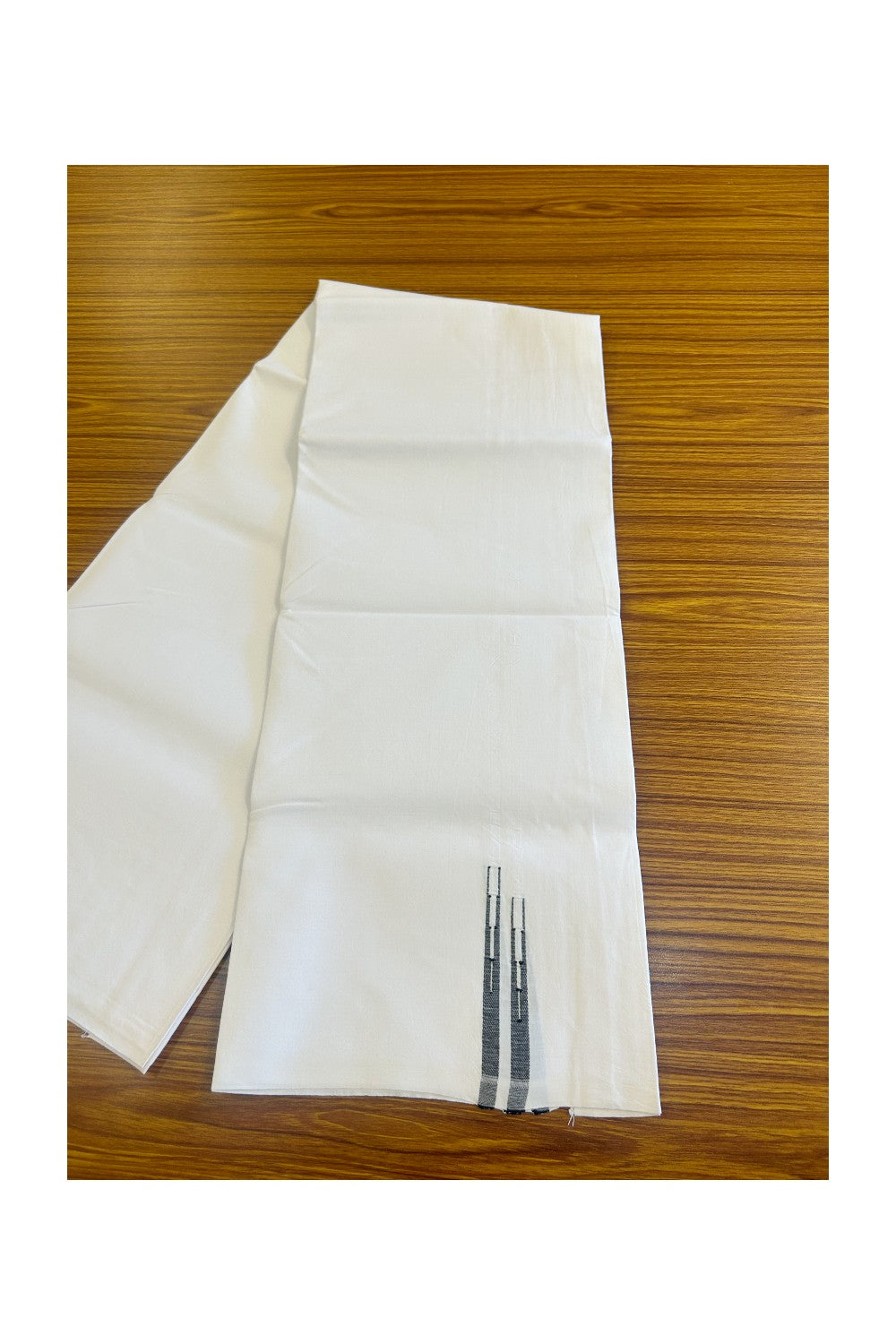 NEW!! 31% DISCOUNT !!  KaithariKada Balaramapuram 100% Cotton PURE WHITE Single Mundu/Dhoti-100x100 1.cm  Puliyilakkara Double Chutty Black Kara - 1KK481ASH