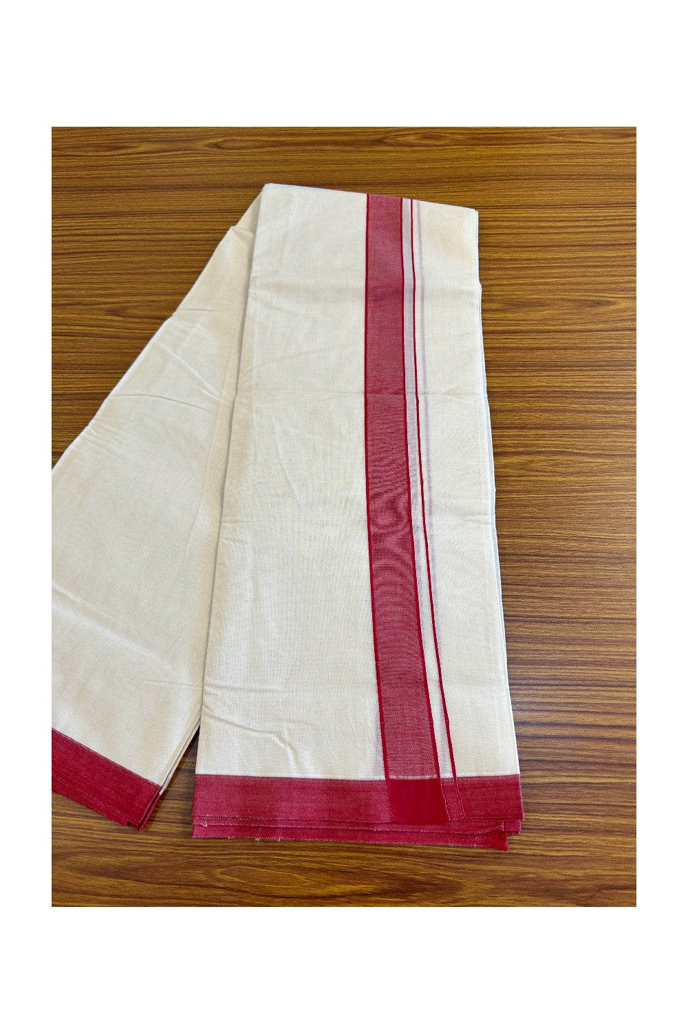 10% Discount KaithariKada Balaramapuram 100% Cotton Double Off white Mundu/Dhoti-100x100 2  inch  Red Kara - 1KK500KK