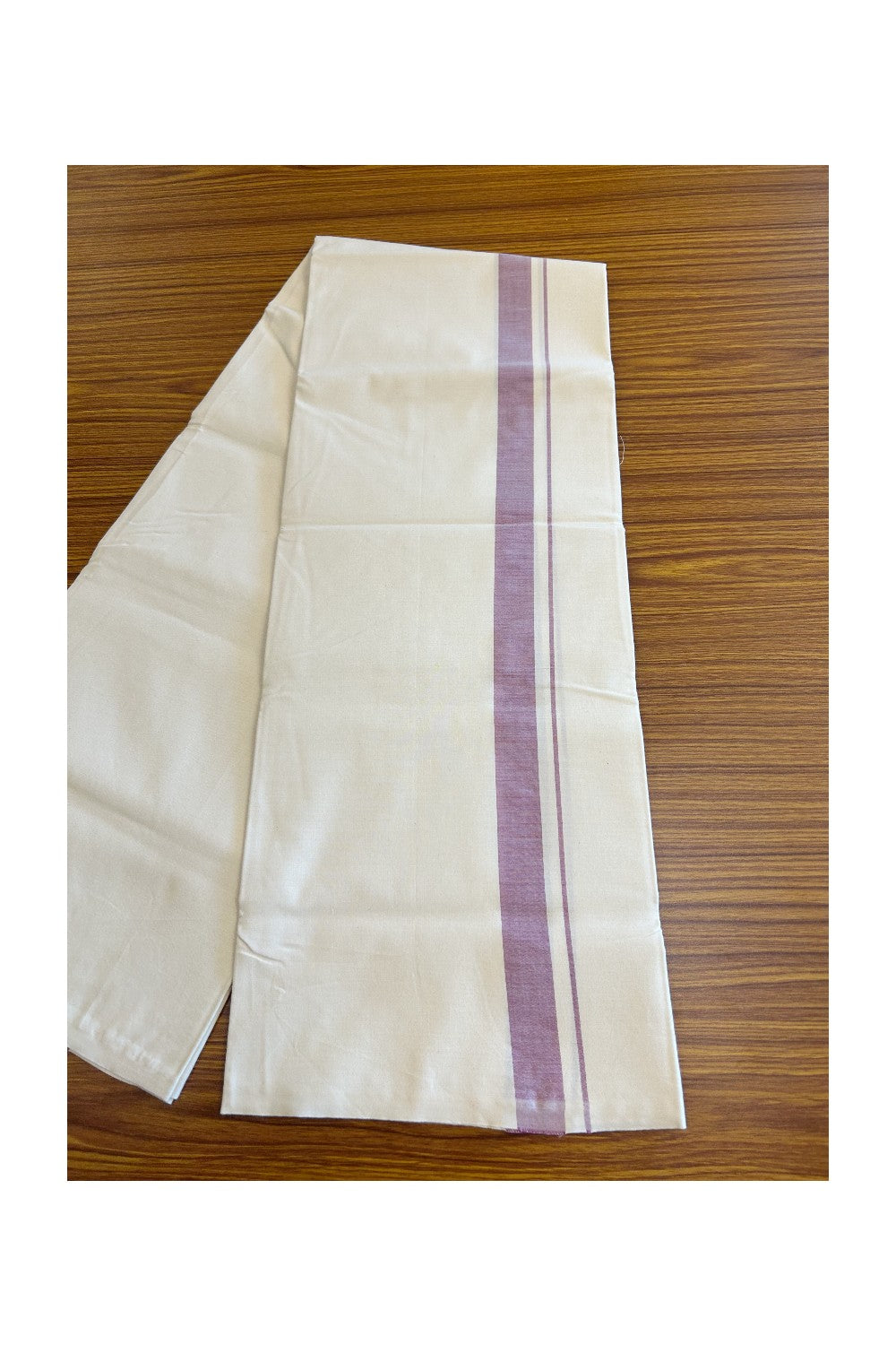 14% DISCOUNT ! KaithariKada Balaramapuram 100% COTTON SINGLE OFF WHITE Mundu/Dhoti-Twisted 100s Thread- 1.5 inch Purple Kara- 1KK5012ASH