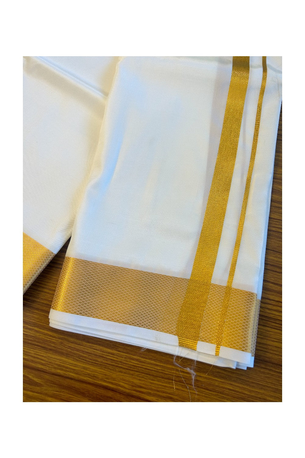 KaithariKada Balaramapuram 100% Art Silk Double Mundu/Dhoti & Neriyath - 1.5inch Gold Kasavu kara - 2KK5015KAN