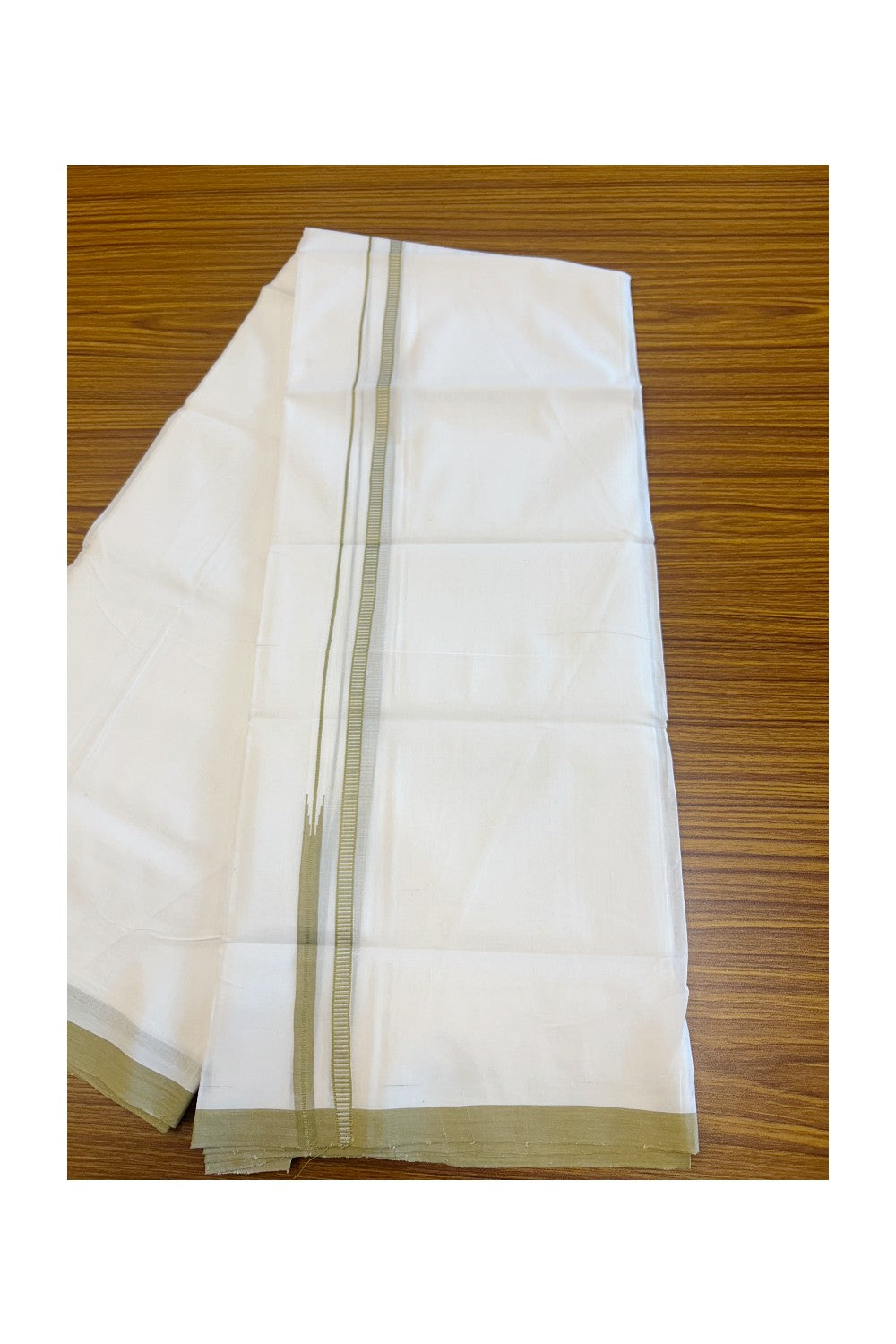 24% Disocunt! NEW PURE WHITE HANDLOOM UNAKKUPAAV Balaramapuram - 100% Cotton Double Pure White - Mundu/Dhoti - 100x100 0.5 inch Light Green Chutty Kara 3.68 mtrs - 1KK5048REA