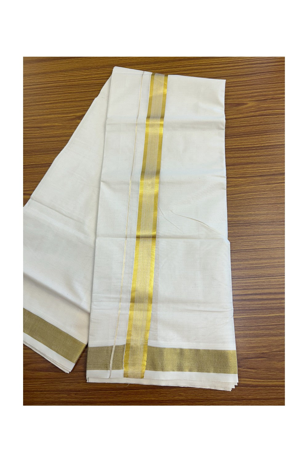 24% DISCOUNT ! KaithariKada Balaramapuram 100% Cotton Double Off white - (Unbleached) Mundu/Dhoti- 80x72 - 2.25 inch KASAVU Stripes kara - 1KK5098VIN