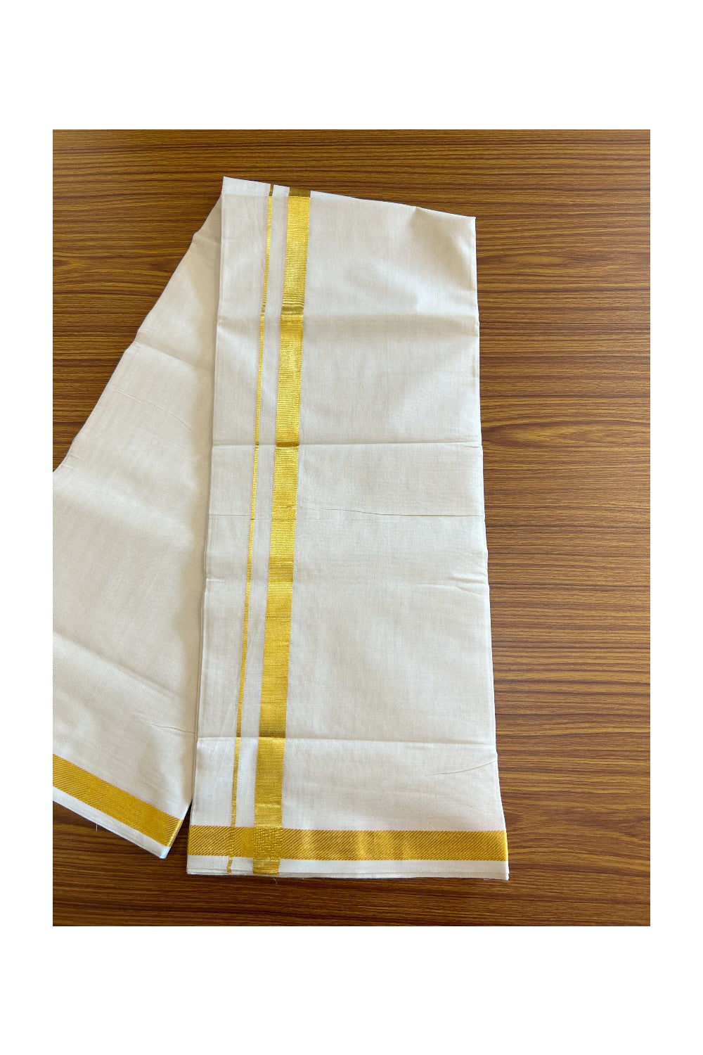 19% DISCOUNT ! KaithariKada Balaramapuram 100%  Cotton Double Off white - (Unbleached) Mundu/Dhoti-100X100 - 2 cm KASAVU kara - 1KK5110THI