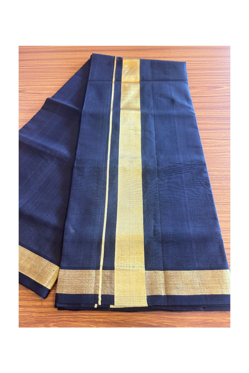 36% Discount! KaithariKada Handloom Unakkupaav Balaramapuram - 100% Cotton Double Mundu/Dhoti - Black colour Body & 1.75 Inch kasavu kara - 1KK5121ABH