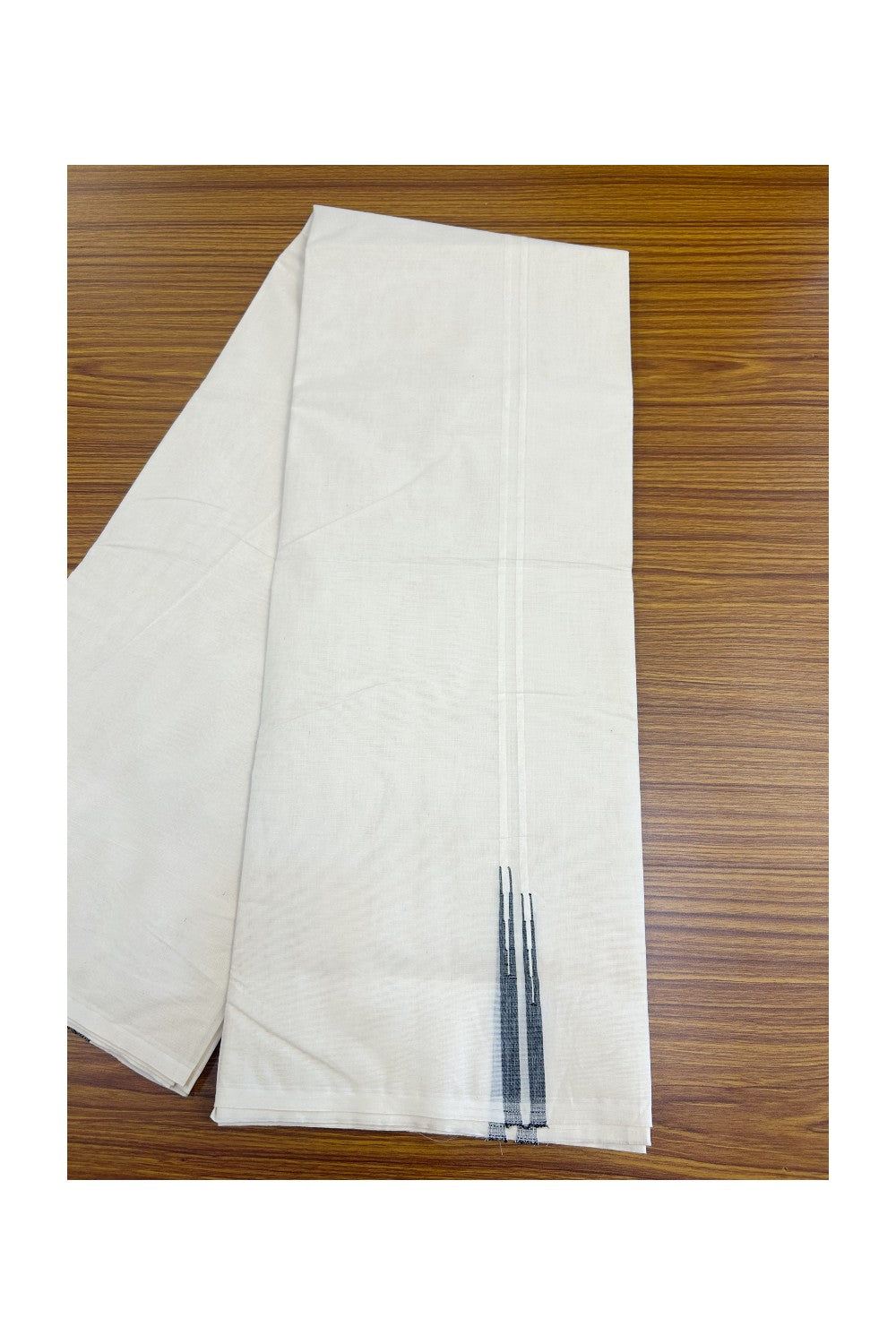 19% Discount ! KaithariKada Balaramapuram 100% Cotton Double Off white -(Unbleached) Mundu/Dhoti-100x100 0.5 cm  Puliyilakkara Double Chutty Black Shaded Kara.- 1KK5137ASH