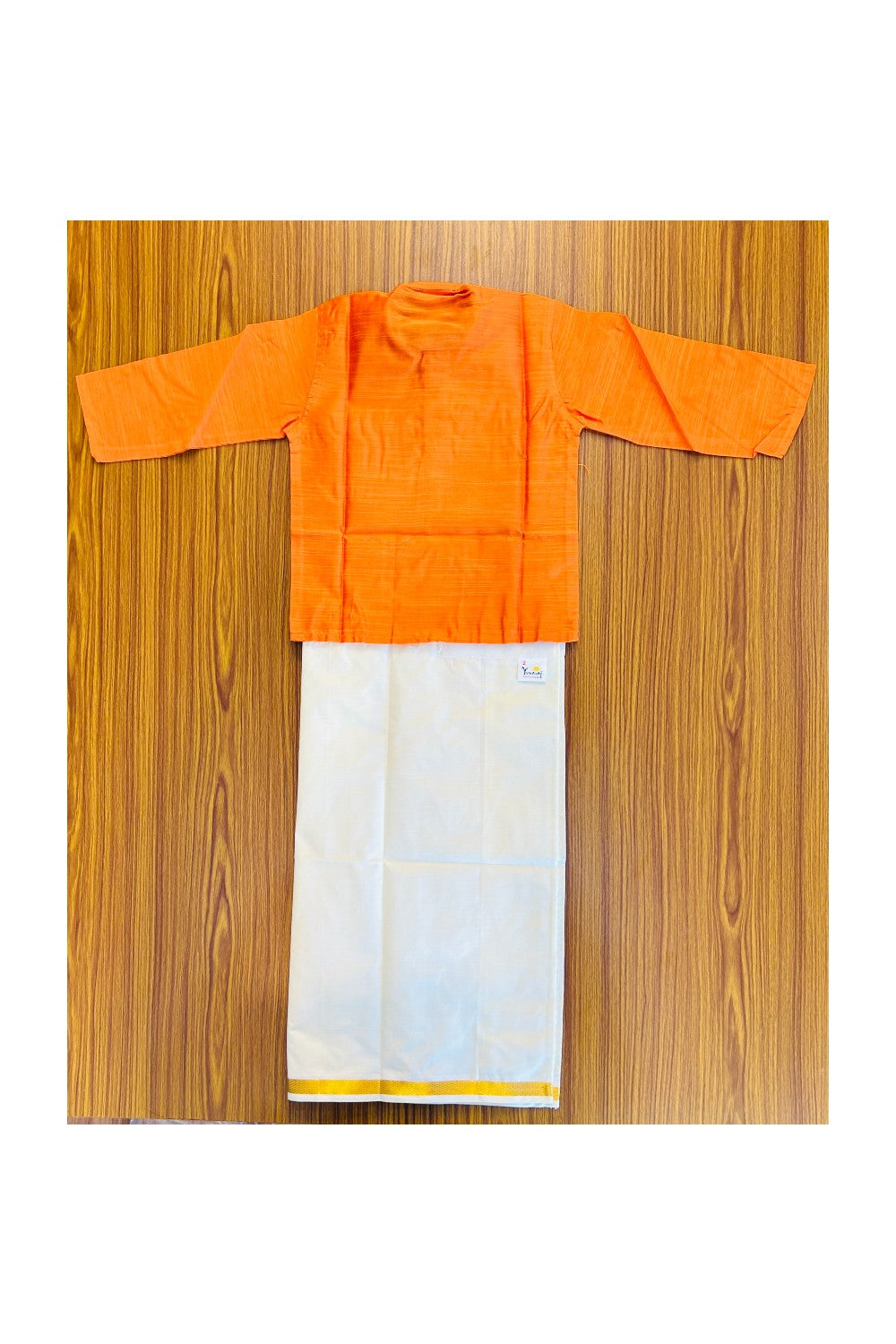 10% DISCOUNT !!! Yuvraj-Traditional South Indian Kids Cotton kurta & Dhoti- Orange kurta Off white Kasavu Dhoti Age 2 - 1KK94YUV2.