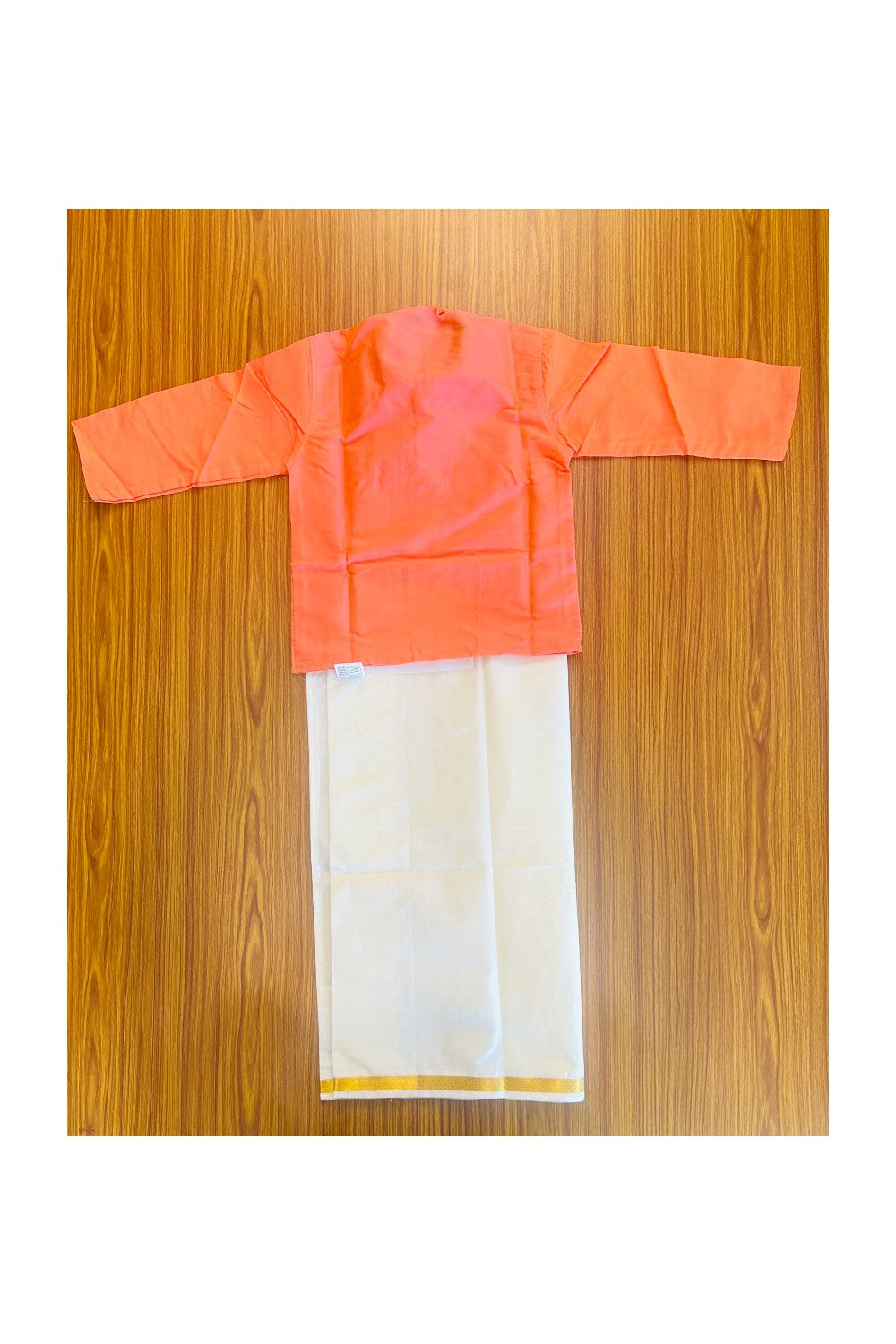 10% DISCOUNT !!! Yuvraj-Traditional South Indian Kids Silk Kurta & Dhoti- PEACH Kurta Off white Kasavu Dhoti Age 2- 1KK95YUV2.