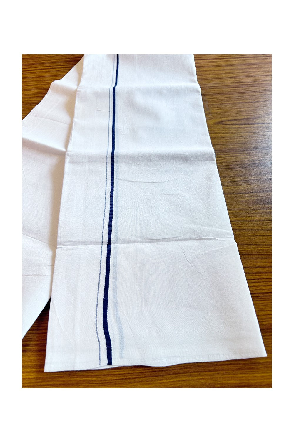 30% OFFER! KaithariKada 100% Cotton Balaramapuram HANDLOOM Single  PURE WHITE Mundu/Dhoti - 1 Line  0.5 Inch Navy Blue kara-KK45KAI1